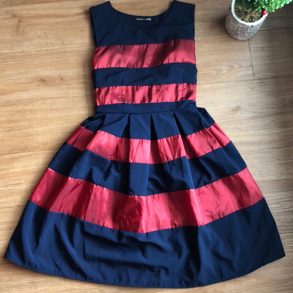 Red & Navy Blue Striped Dress